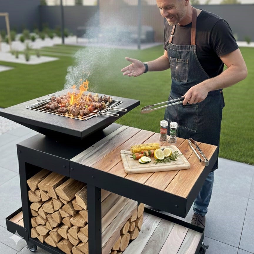 METAL BARBEKÜ TEZGAHLI-Dış mekan şöminesi-