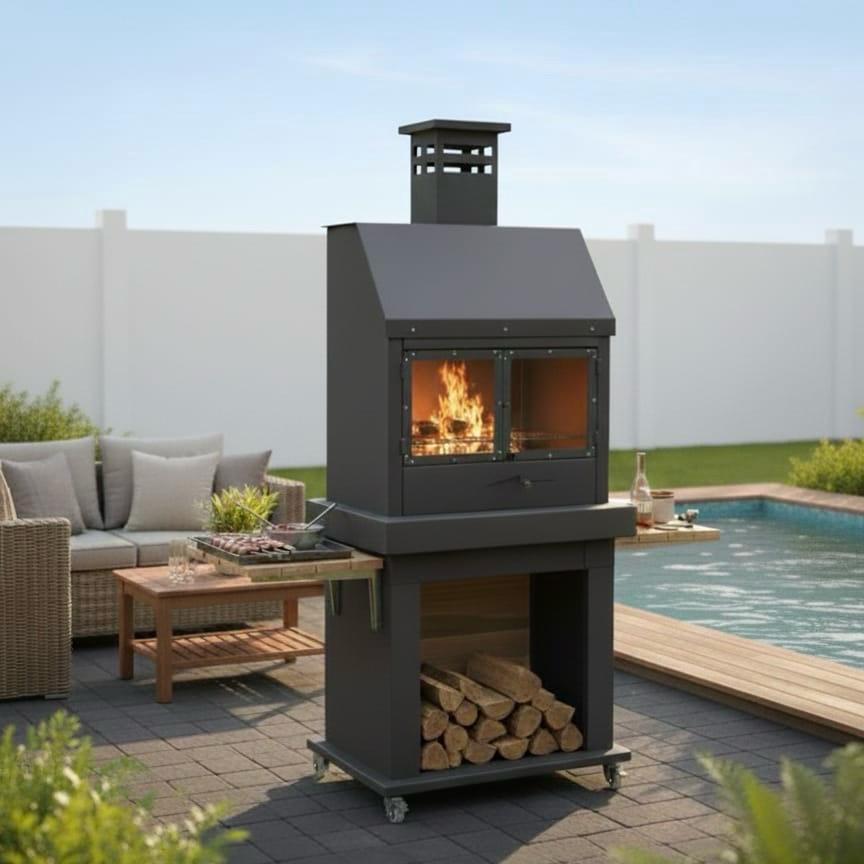 METAL BARBEKÜ-Camlı ve katlanır tezgahlı-